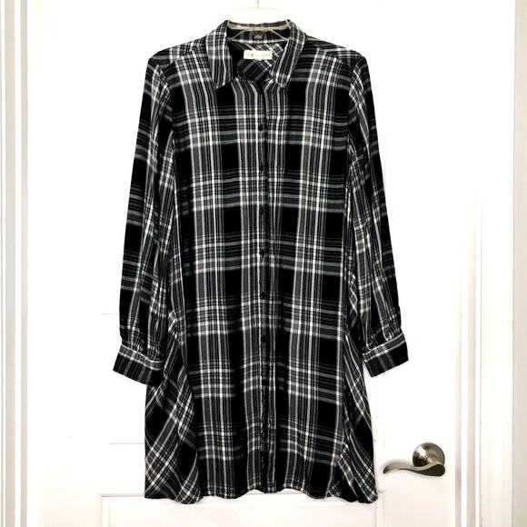 Lou Grey x Loft Collaboration Wms S Black White Plaid Button Up Shirt Dress Fall - Picture 10 of 10